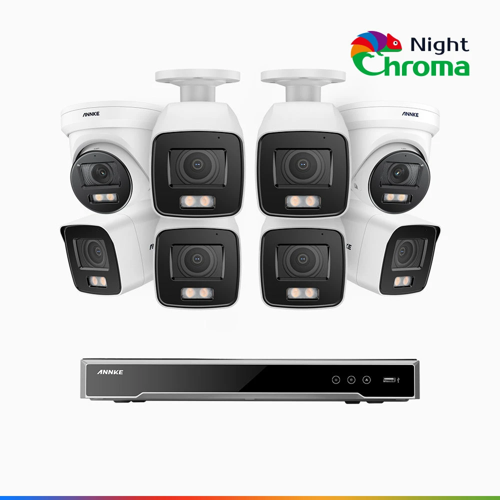 NightChromaTM NCK800 – 4K 16 Channel PoE Security System with 6 Bullet & 2 Turret Cameras, f/1.0 Super Aperture, Colour Night Vision, 2CH 4K Decoding Capability, Human & Vehicle Detection, Intelligen…
