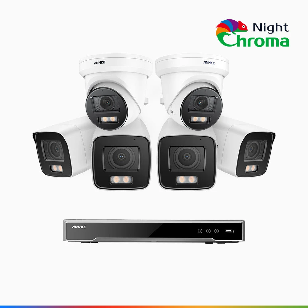 NightChromaTM NCK800 – 4K 16 Channel PoE Security System with 4 Bullet & 2 Turret Cameras, f/1.0 Super Aperture, Colour Night Vision, 2CH 4K Decoding Capability, Human & Vehicle Detection, Intelligen…