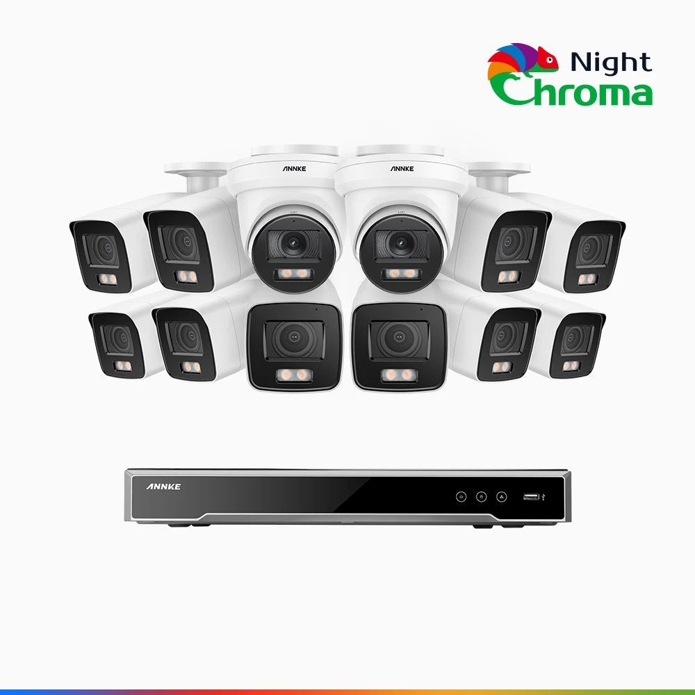 NightChromaTM NCK800 – 4K 16 Channel PoE Security System with 10 Bullet & 2 Turret Cameras, f/1.0 Super Aperture, Colour Night Vision, 2CH 4K Decoding Capability, Human & Vehicle Detection, Intellige…