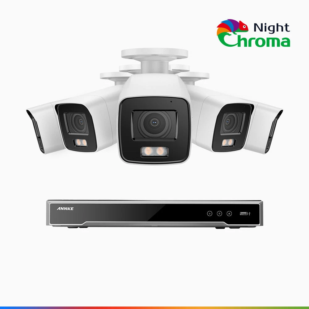 NightChromaTM NCK800 – 4K 8 Channel 5 Cameras PoE Security System, f/1.0 Super Aperture, Colour Night Vision, 2CH 4K Decoding Capability, Human & Vehicle Detection, Intelligent Behavior Analysis, Bui…