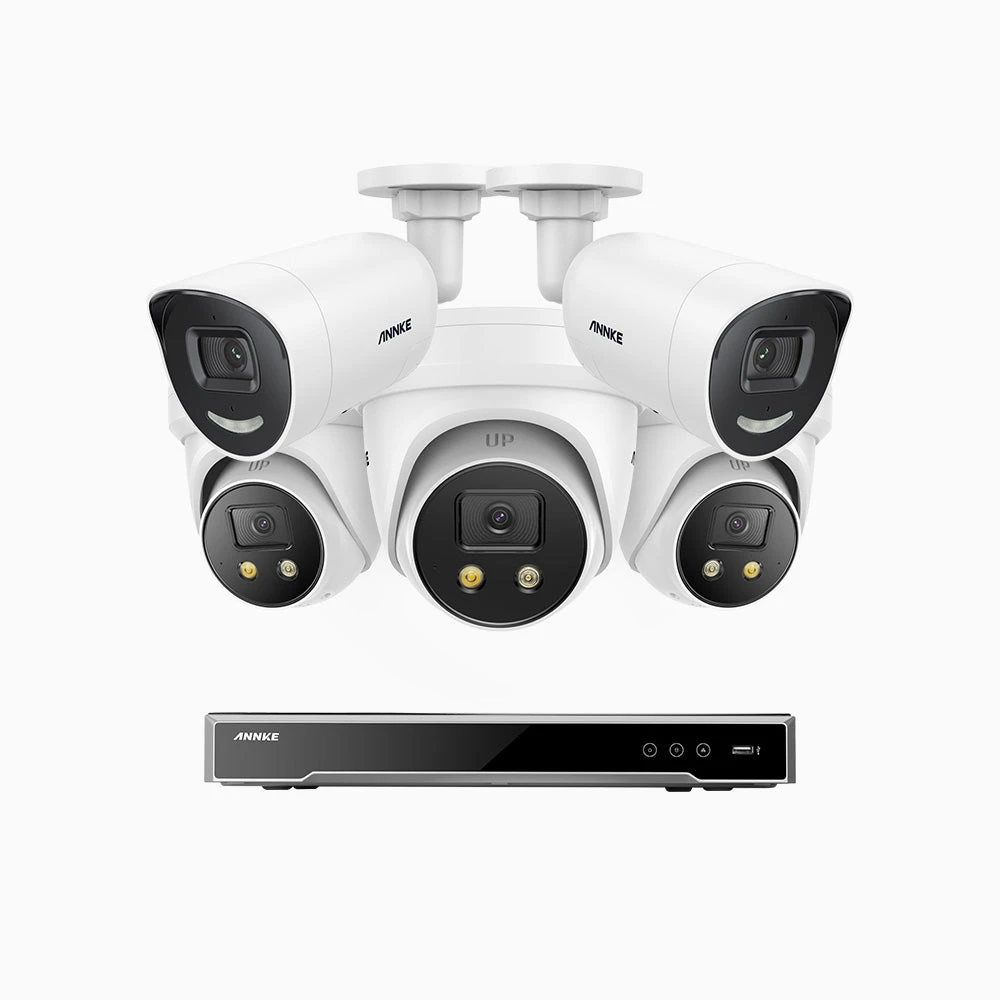 H800X - 4K 8 Channel PoE Security System with 2 Bullet & 3 Turret Cameras, 1/1.8'' BSI Sensor, f/1.6 Aperture (0.003 Lux), Siren & Strobe Alarm, 2CH 4K Decoding Capability, Human & Vehicle Detection,…
