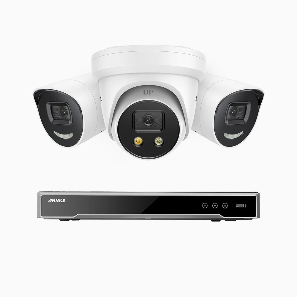 H800X - 4K 8 Channel PoE Security System with 2 Bullet & 1 Turret Cameras, 1/1.8'' BSI Sensor, f/1.6 Aperture (0.003 Lux), Siren & Strobe Alarm, 2CH 4K Decoding Capability, Human & Vehicle Detection,…
