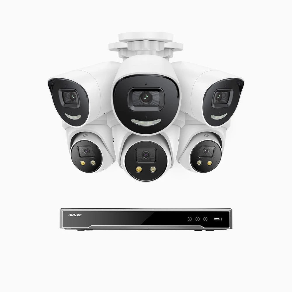 H800X - 4K 16 Channel PoE Security System with 3 Bullet & 3 Turret Cameras, 1/1.8'' BSI Sensor, f/1.6 Aperture (0.003 Lux), Siren & Strobe Alarm, 2CH 4K Decoding Capability, Human & Vehicle Detection…