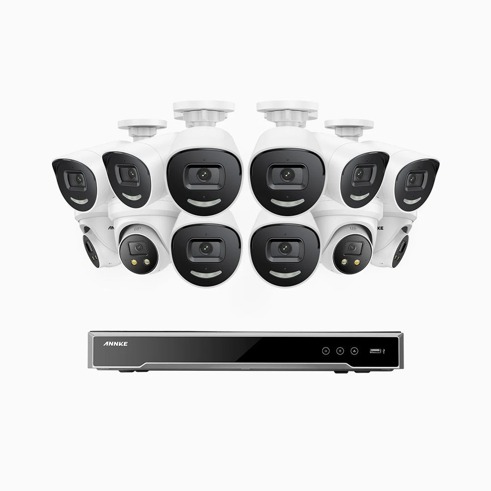 H800X - 4K 16 Channel PoE Security System with 8 Bullet & 4 Turret Cameras, 1/1.8'' BSI Sensor, f/1.6 Aperture (0.003 Lux), Siren & Strobe Alarm, 2CH 4K Decoding Capability, Human & Vehicle Detection…