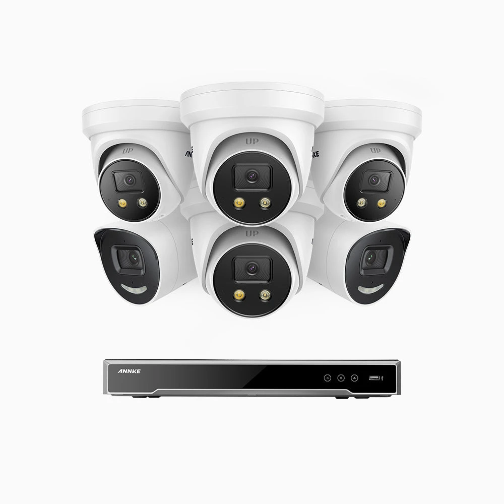 H800X - 4K 16 Channel PoE Security System with 2 Bullet & 4 Turret Cameras, 1/1.8'' BSI Sensor, f/1.6 Aperture (0.003 Lux), Siren & Strobe Alarm, 2CH 4K Decoding Capability, Human & Vehicle Detection…
