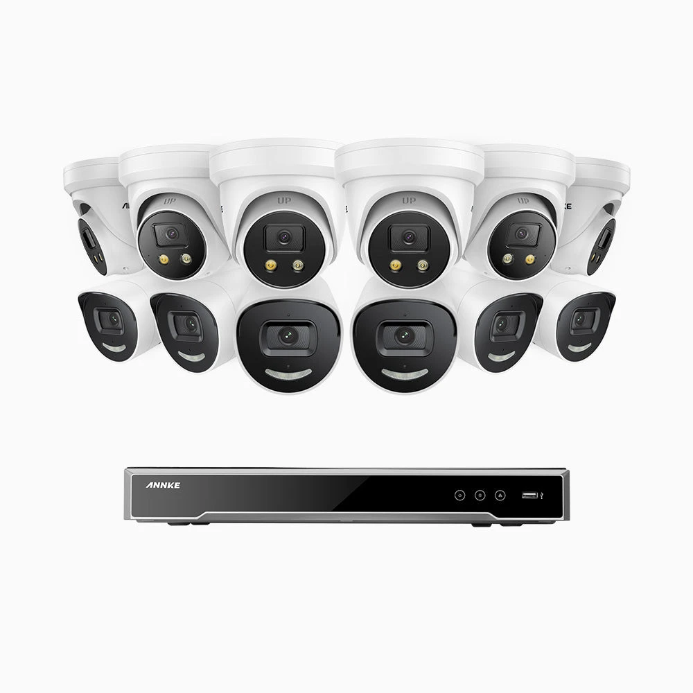 H800X - 4K 16 Channel PoE Security System with 6 Bullet & 6 Turret Cameras, 1/1.8'' BSI Sensor, f/1.6 Aperture (0.003 Lux), Siren & Strobe Alarm, 2CH 4K Decoding Capability, Human & Vehicle Detection…