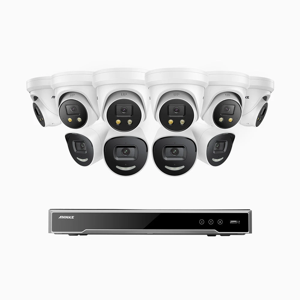 H800X - 4K 16 Channel PoE Security System with 4 Bullet & 6 Turret Cameras, 1/1.8'' BSI Sensor, f/1.6 Aperture (0.003 Lux), Siren & Strobe Alarm, 2CH 4K Decoding Capability, Human & Vehicle Detection…