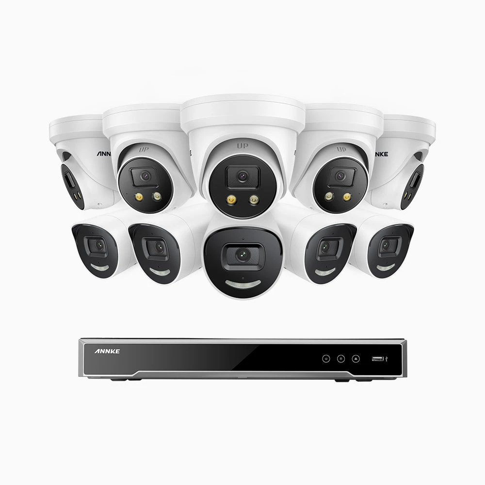 H800X - 4K 16 Channel PoE Security System with 5 Bullet & 5 Turret Cameras, 1/1.8'' BSI Sensor, f/1.6 Aperture (0.003 Lux), Siren & Strobe Alarm, 2CH 4K Decoding Capability, Human & Vehicle Detection…