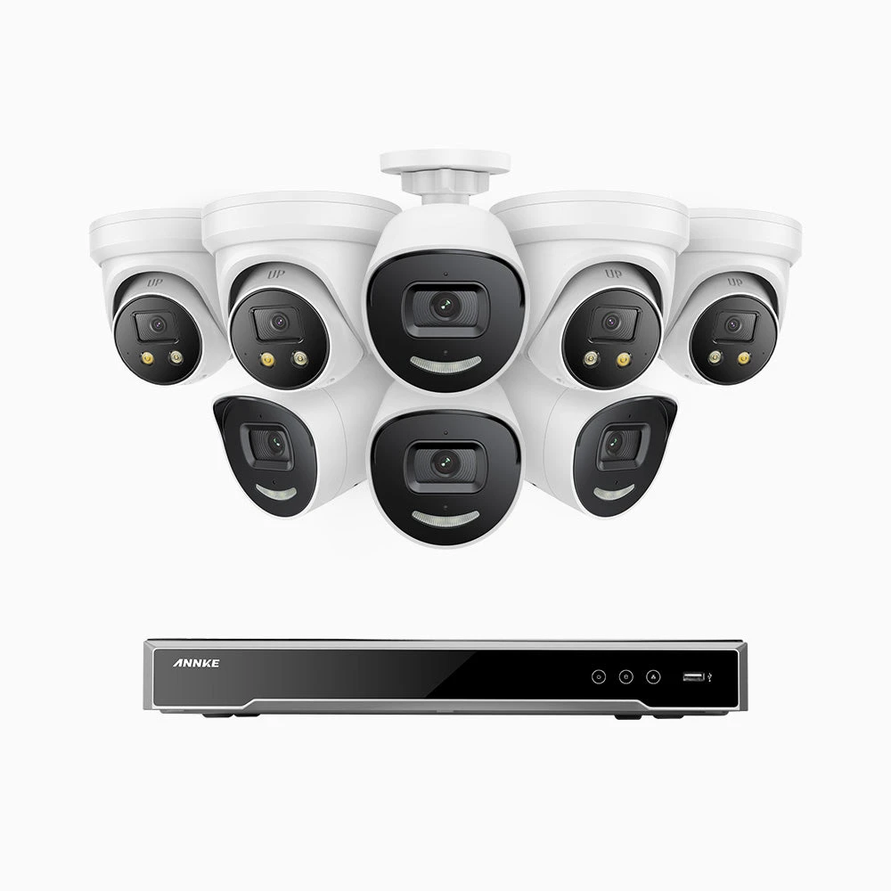 H800X - 4K 16 Channel PoE Security System with 4 Bullet & 4 Turret Cameras, 1/1.8'' BSI Sensor, f/1.6 Aperture (0.003 Lux), Siren & Strobe Alarm, 2CH 4K Decoding Capability, Human & Vehicle Detection…