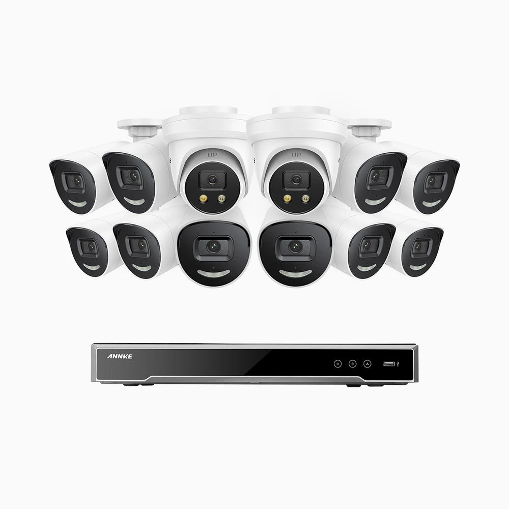 H800X - 4K 16 Channel PoE Security System with 10 Bullet & 2 Turret Cameras, 1/1.8'' BSI Sensor, f/1.6 Aperture (0.003 Lux), Siren & Strobe Alarm, 2CH 4K Decoding Capability, Human & Vehicle Detectio…