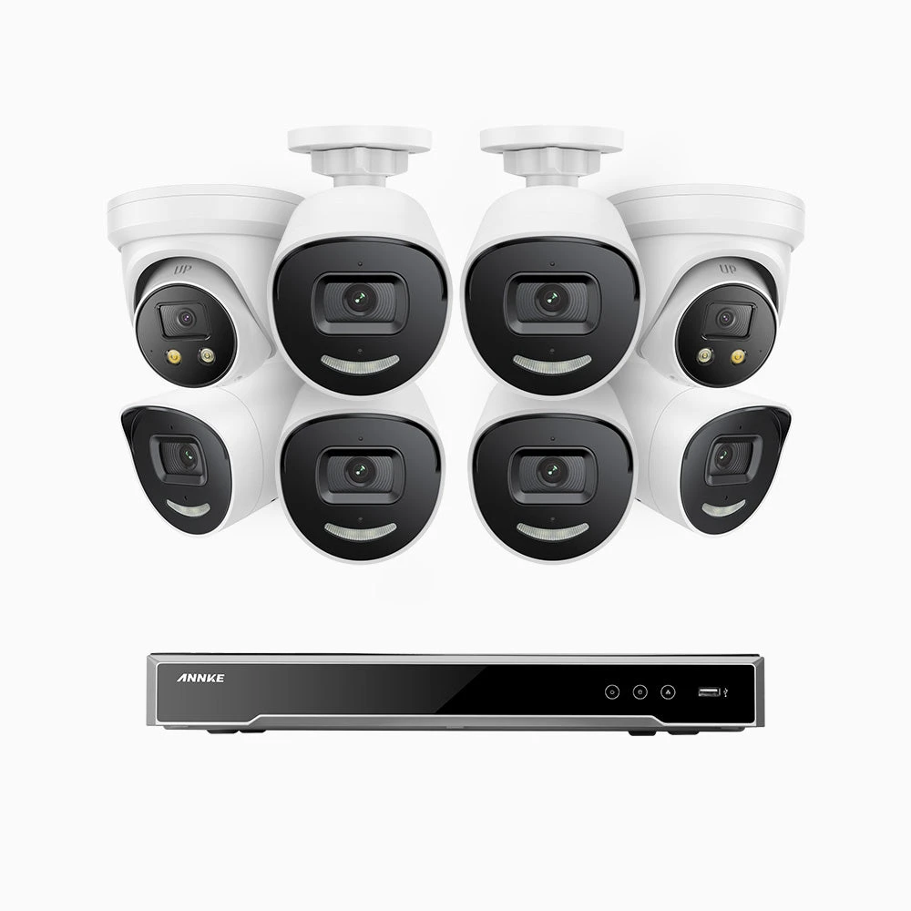 H800X - 4K 16 Channel PoE Security System with 6 Bullet & 2 Turret Cameras, 1/1.8'' BSI Sensor, f/1.6 Aperture (0.003 Lux), Siren & Strobe Alarm, 2CH 4K Decoding Capability, Human & Vehicle Detection…
