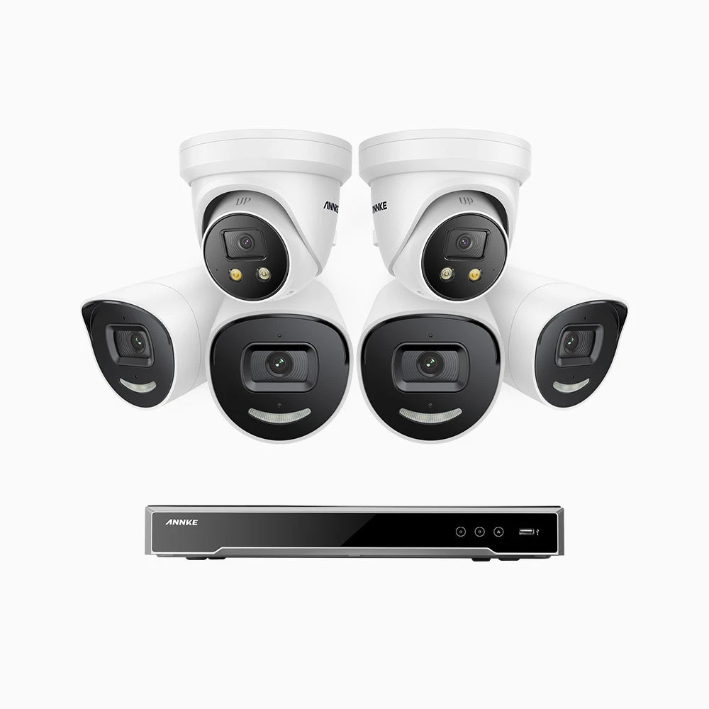 H800X - 4K 16 Channel PoE Security System with 4 Bullet & 2 Turret Cameras, 1/1.8'' BSI Sensor, f/1.6 Aperture (0.003 Lux), Siren & Strobe Alarm, 2CH 4K Decoding Capability, Human & Vehicle Detection…