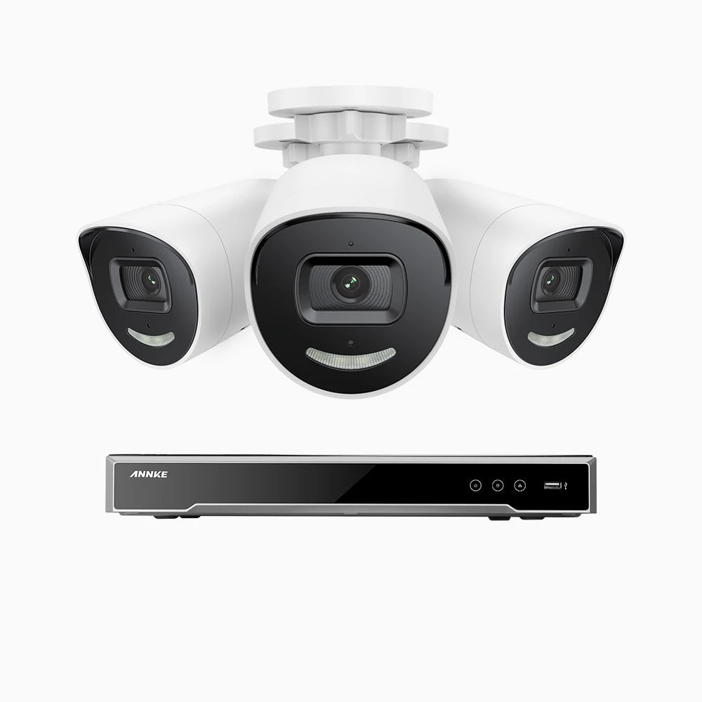 H800X - 4K 8 Channel 3 Cameras PoE Security System, 1/1.8'' BSI Sensor, f/1.6 Aperture (0.003 Lux), Siren & Strobe Alarm, 2CH 4K Decoding Capability, Human & Vehicle Detection, Perimeter Protection,…