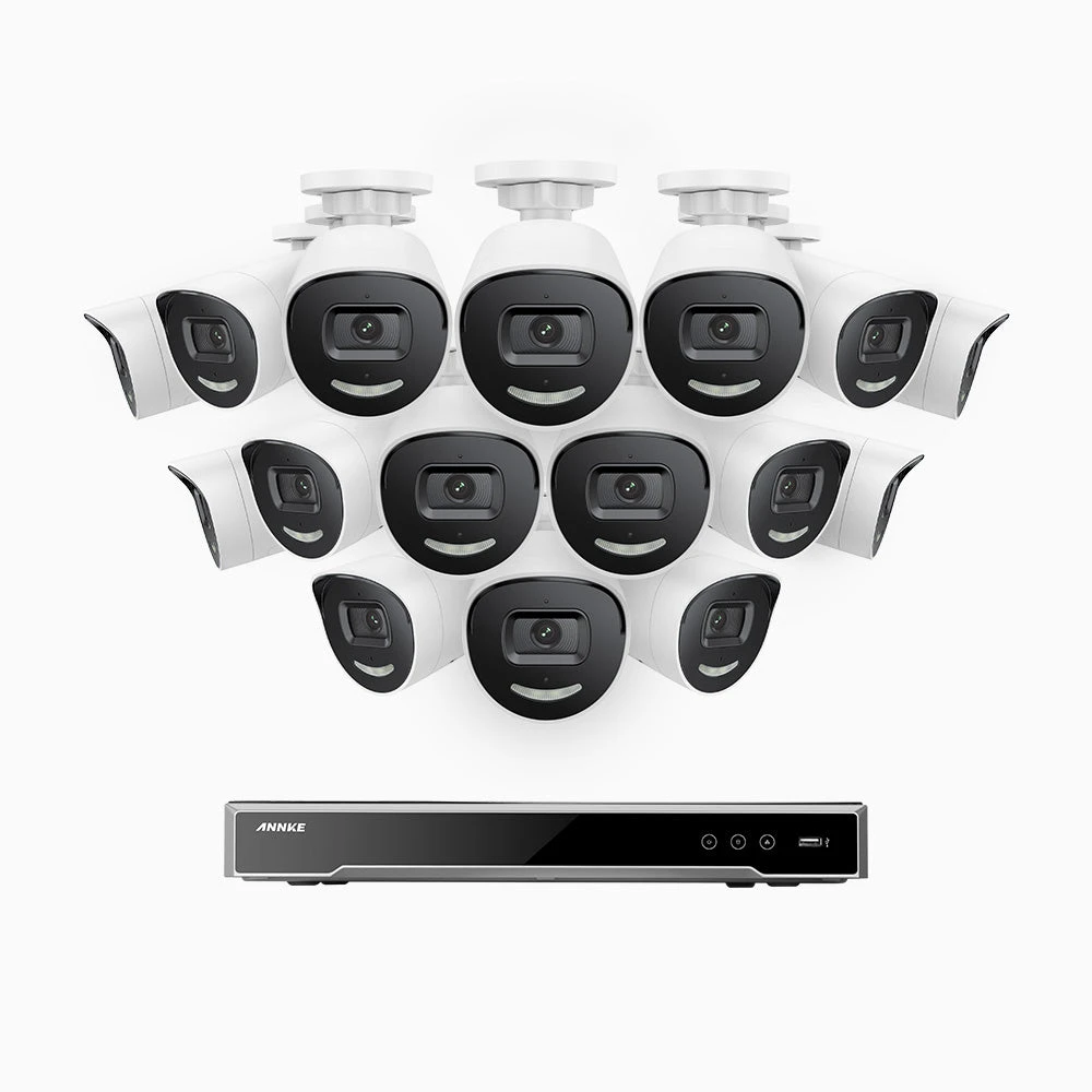 H800X - 4K 16 Channel 16 Cameras PoE Security System, 1/1.8'' BSI Sensor, f/1.6 Aperture (0.003 Lux), Siren & Strobe Alarm, 2CH 4K Decoding Capability, Human & Vehicle Detection, Perimeter Protection…