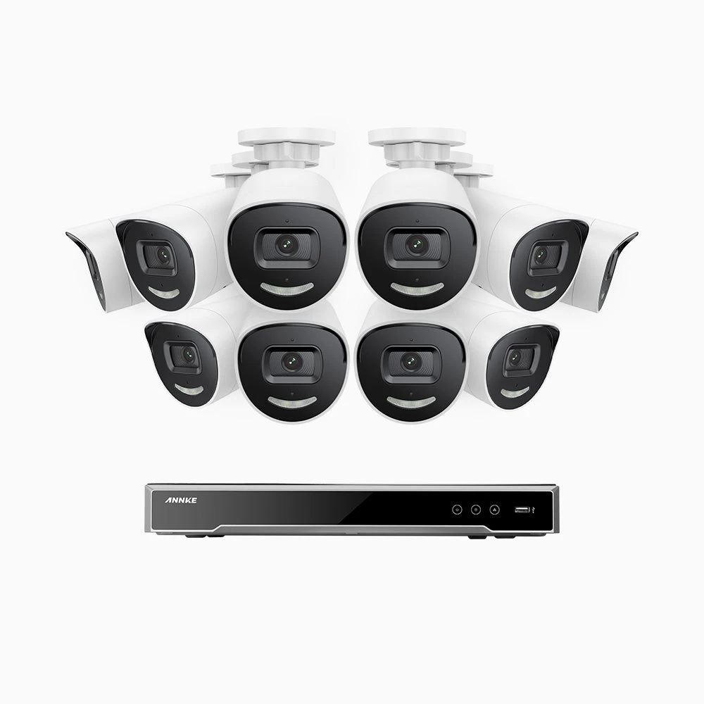 H800X - 4K 16 Channel 10 Cameras PoE Security System, 1/1.8'' BSI Sensor, f/1.6 Aperture (0.003 Lux), Siren & Strobe Alarm, 2CH 4K Decoding Capability, Human & Vehicle Detection, Perimeter Protection…