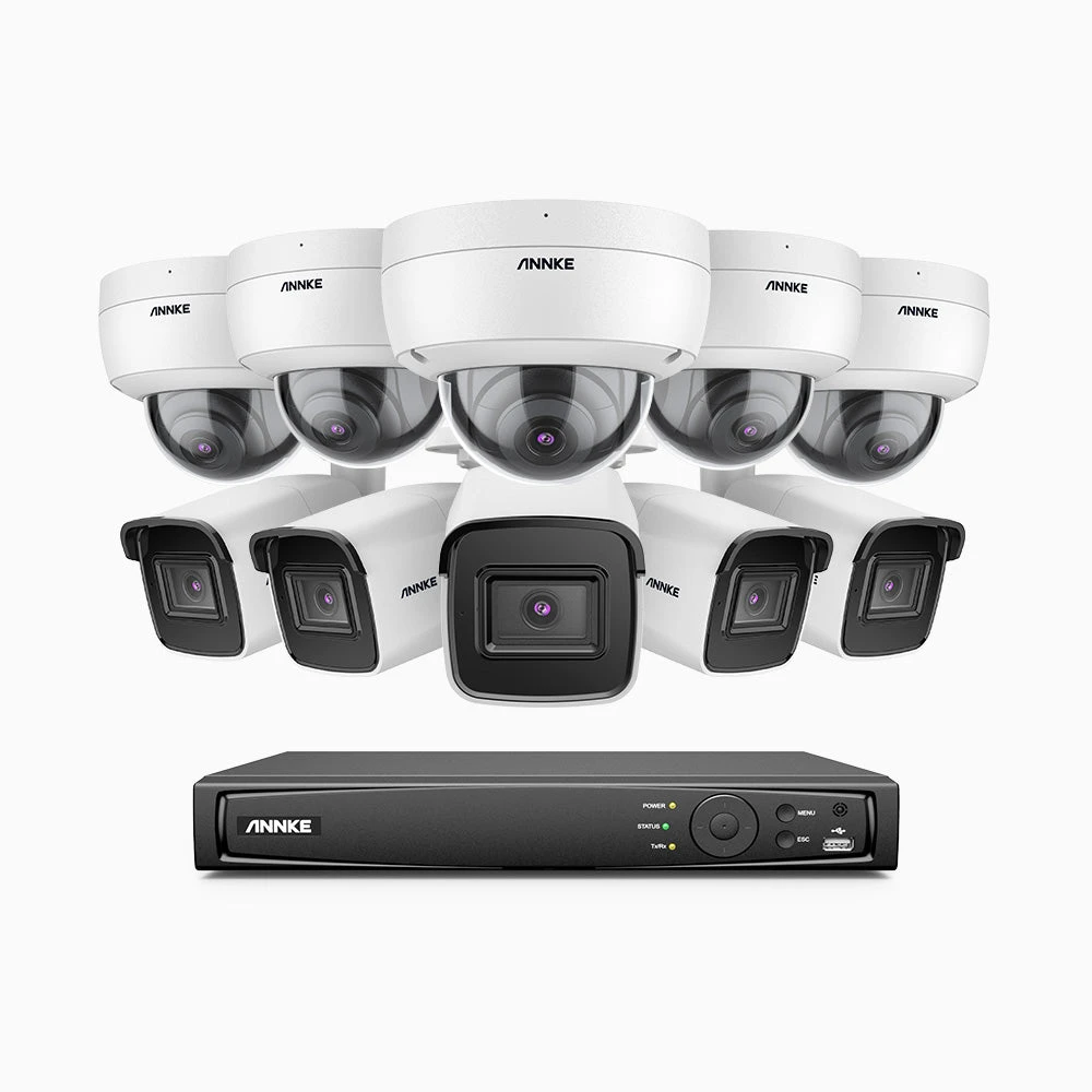 H800 - 4K 16 Channel PoE Security CCTV System with 5 Bullet & 5 Dome (IK10) Cameras, Vandal-Resistant, Human & Vehicle Detection, Colour & IR Night Vision, Built-in Mic, RTSP Supported