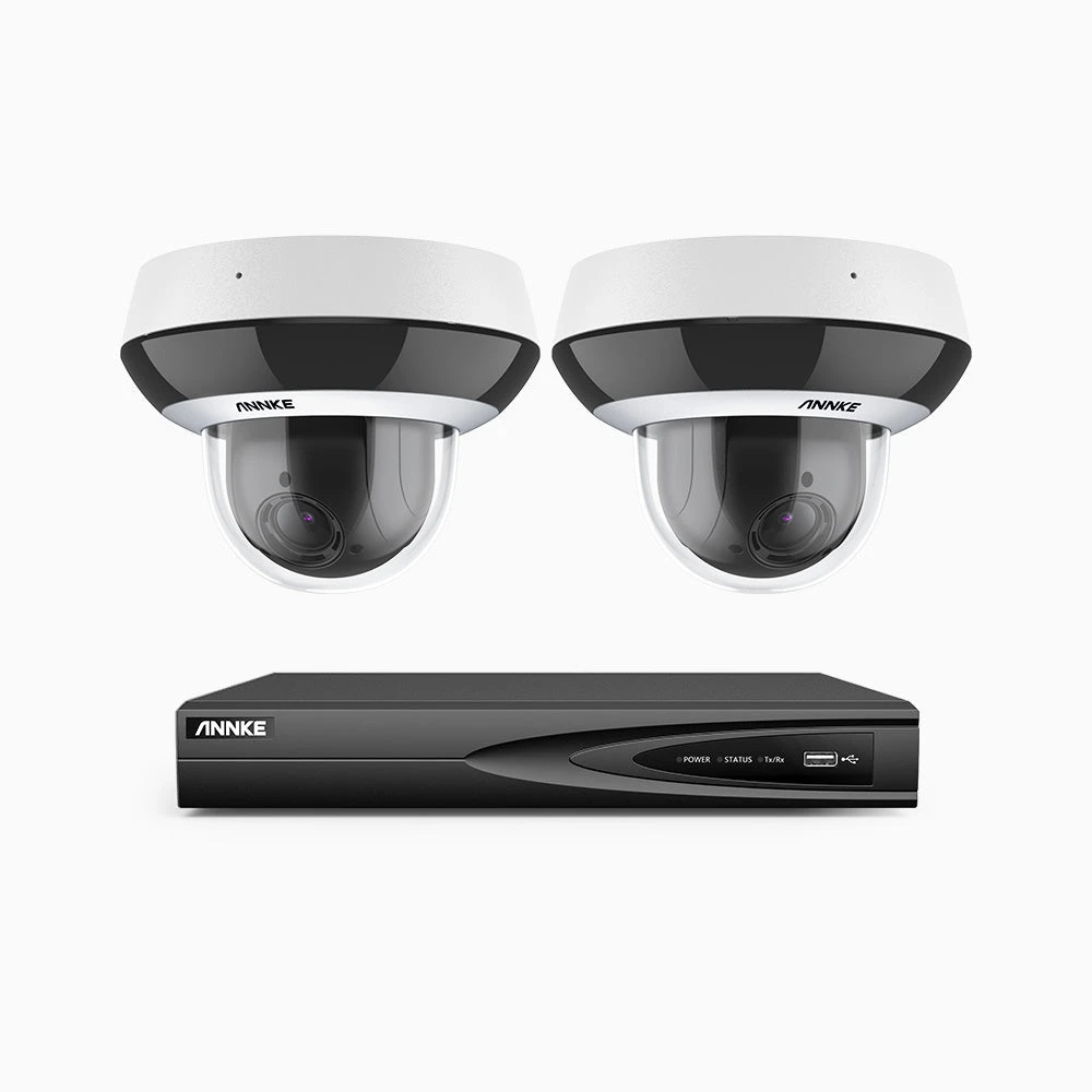 HZ504P - 4 Channel 2 Cameras PTZ PoE Security System, 3K Super HD, 4X Optical Zoom, 3072 × 1728 @ 30FPS, Color Night Vision, Human & Vehicle Detection, Two-Way Audio, IK10 Vandal-Proof