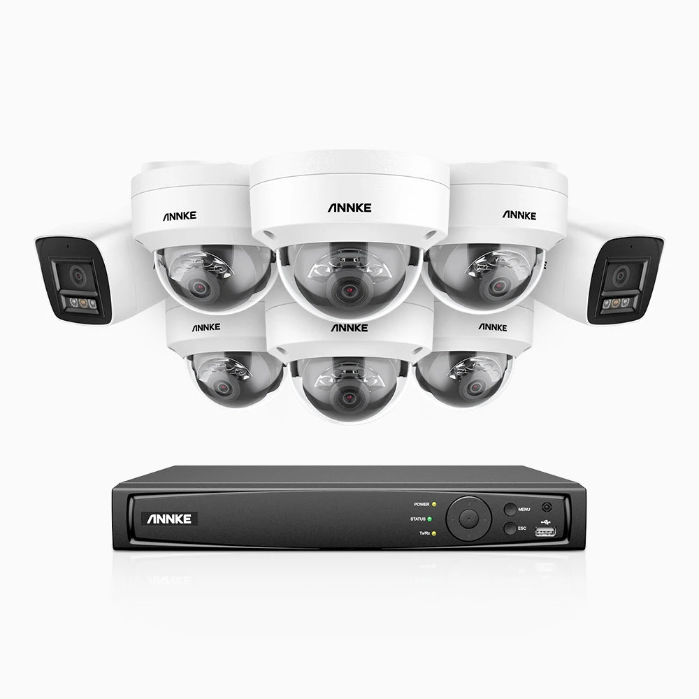 H800 - 4K 16 Channel PoE Security CCTV System with 2 Bullet & 6 Dome (IK10) Cameras, Vandal-Resistant, Human & Vehicle Detection, Colour & IR Night Vision, Built-in Mic, RTSP Supported