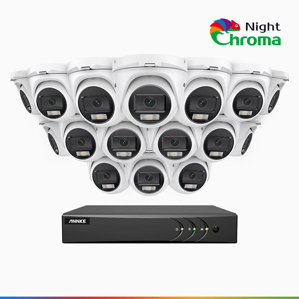 NightChromaTM NAK200 - 1080P 16 Channel 16 Cameras Wired CCTV System, Acme Colour Night Vision, f/1.0 Super Aperture, 0.001 Lux, 121° FoV, Active Alignment