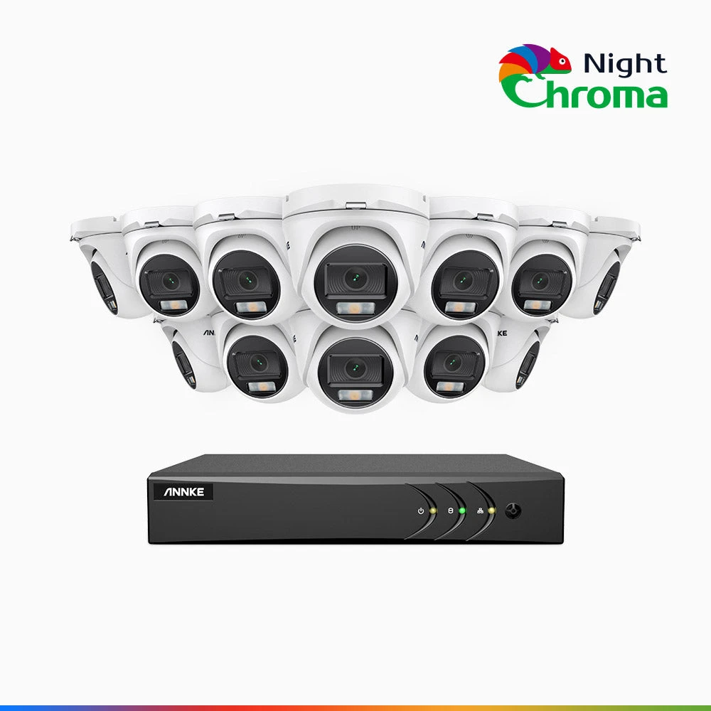 NightChromaTM NAK200 - 1080P 16 Channel 12 Cameras Wired CCTV System, Acme Colour Night Vision, f/1.0 Super Aperture, 0.001 Lux, 121° FoV, Active Alignment