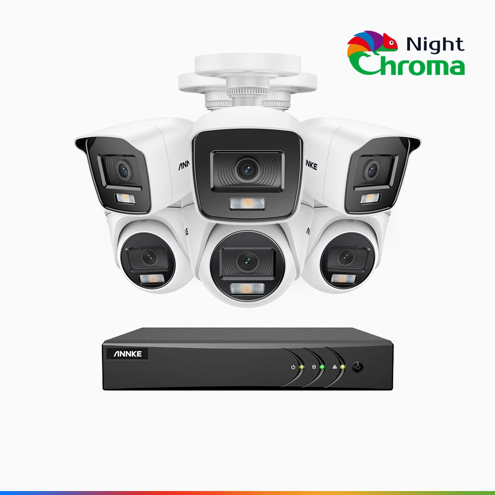 NightChromaTM NAK200 - 1080P 8 Channel Wired CCTV System with 3 Bullet & 3 Turret Cameras, Acme Colour Night Vision, f/1.0 Super Aperture, 0.001 Lux, 121° FoV, Active Alignment