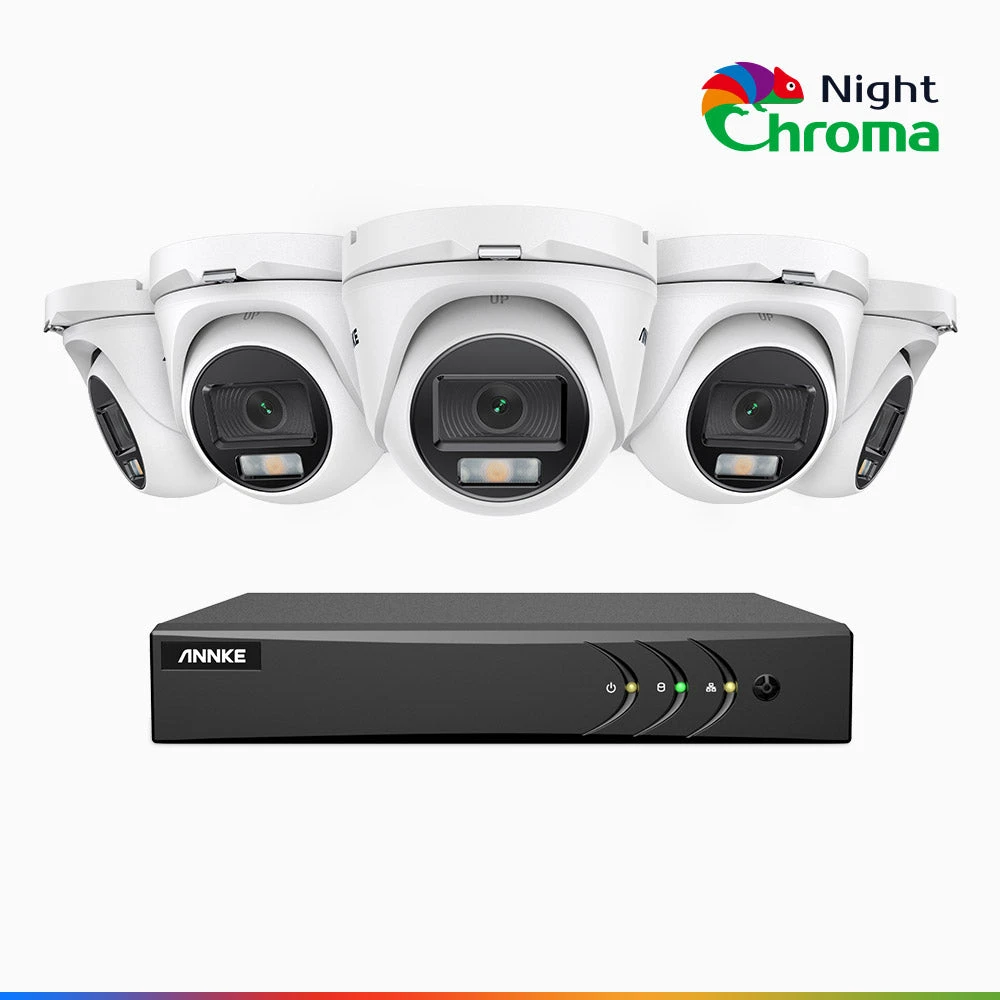 NightChromaTM NAK200 - 1080P 8 Channel 5 Cameras Wired CCTV System, Acme Colour Night Vision, f/1.0 Super Aperture, 0.001 Lux, 121° FoV, Active Alignment