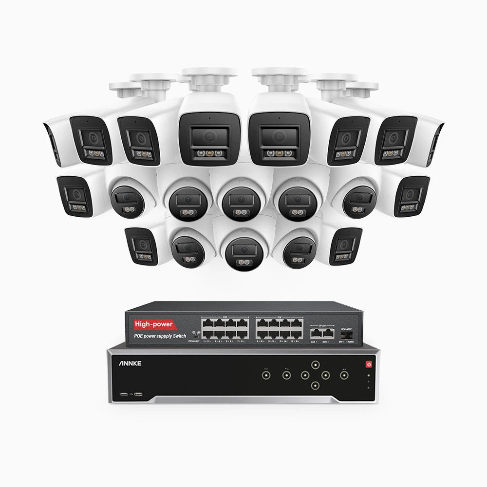 H800 - 4K 32 Channel PoE Security CCTV System with 12 Bullet & 8 Turret Cameras, Human & Vehicle Detection, Colour & IR Night Vision, Built-in Mic, RTSP Supported, 16-Port PoE Switch Included