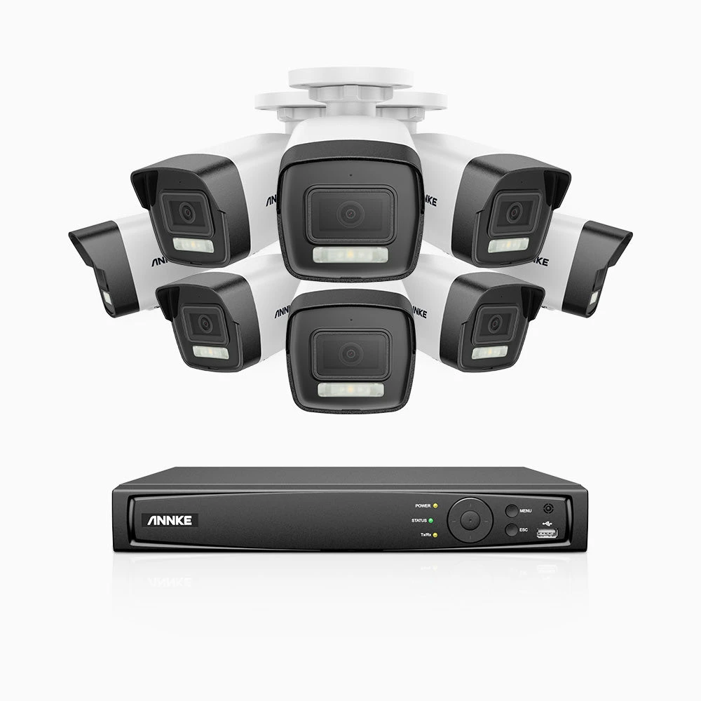 H500P - 3K 16 Channel 8 Cameras PoE Security System, Colour & IR Night Vision, 3072 X 1728 @ 20fps, Human & Vehicle Detection, Two-Way Audio, IP67