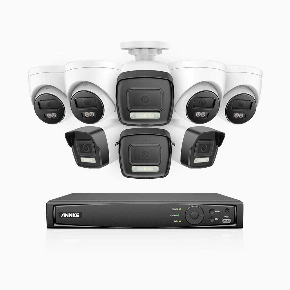 H500P - 3K 16 Channel PoE Security System with 4 Bullet & 4 Turret Cameras, Colour & IR Night Vision, 3072 X 1728 @ 20fps, Human & Vehicle Detection, Two-Way Audio, IP67