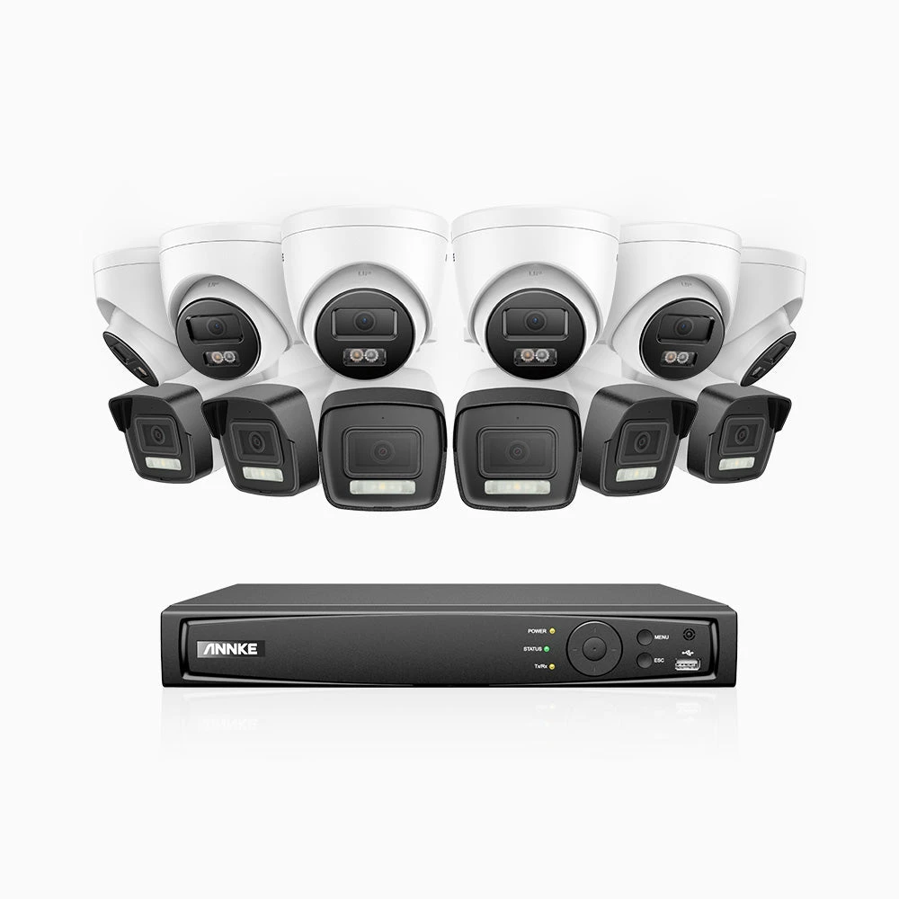 H500P - 3K 16 Channel PoE Security System with 6 Bullet & 6 Turret Cameras, Colour & IR Night Vision, 3072 X 1728 @ 20fps, Human & Vehicle Detection, Two-Way Audio, IP67