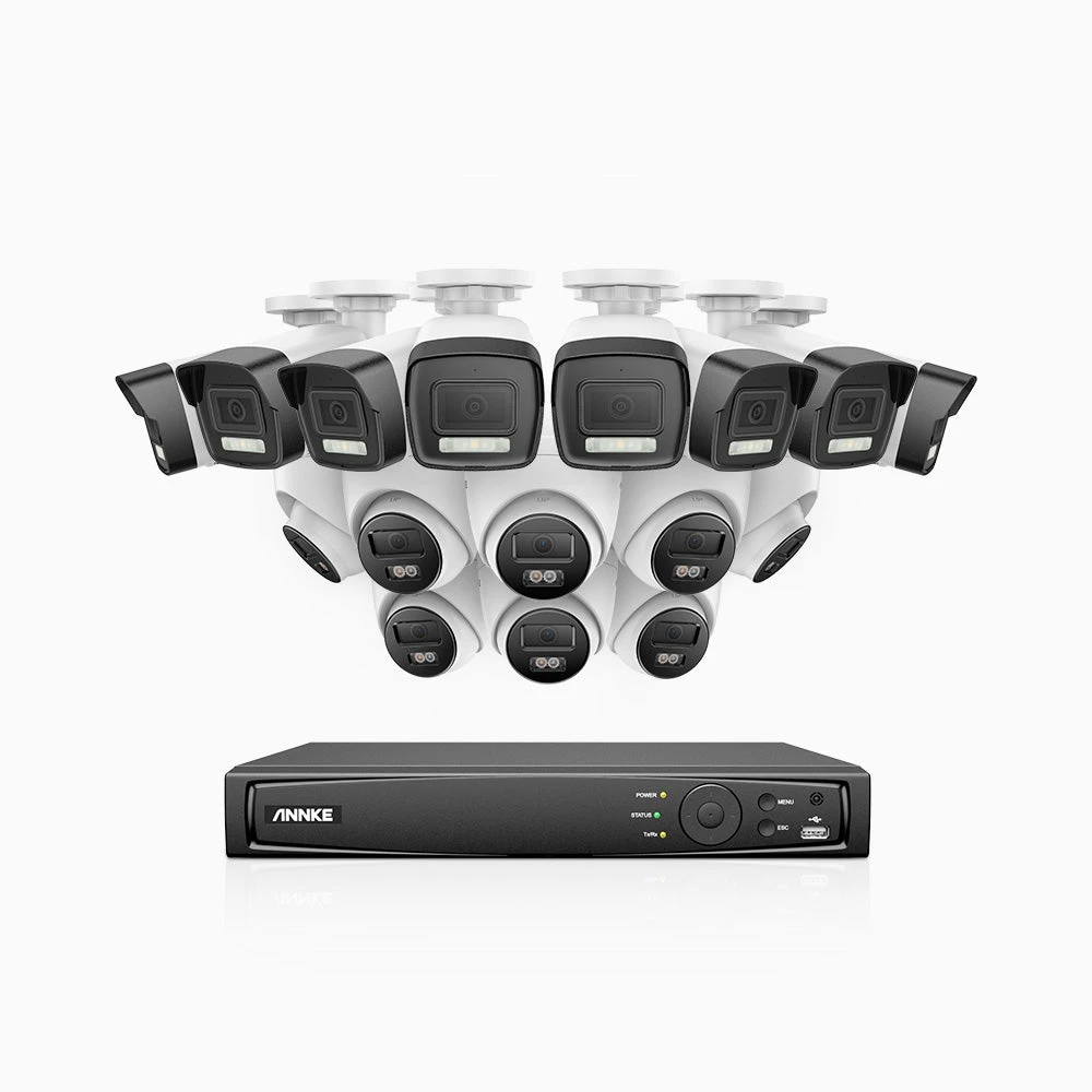 H500P - 3K 16 Channel PoE Security System with 8 Bullet & 8 Turret Cameras, Colour & IR Night Vision, 3072 X 1728 @ 20fps, Human & Vehicle Detection, Two-Way Audio, IP67