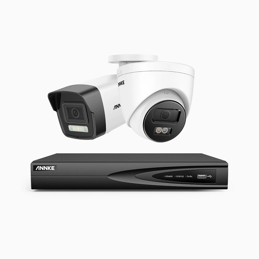 H500P - 3K 4 Channel PoE Security System with 1 Bullet & 1 Turret Cameras, Colour & IR Night Vision, 3072 X 1728 @ 20fps, Human & Vehicle Detection, Two-Way Audio, IP67