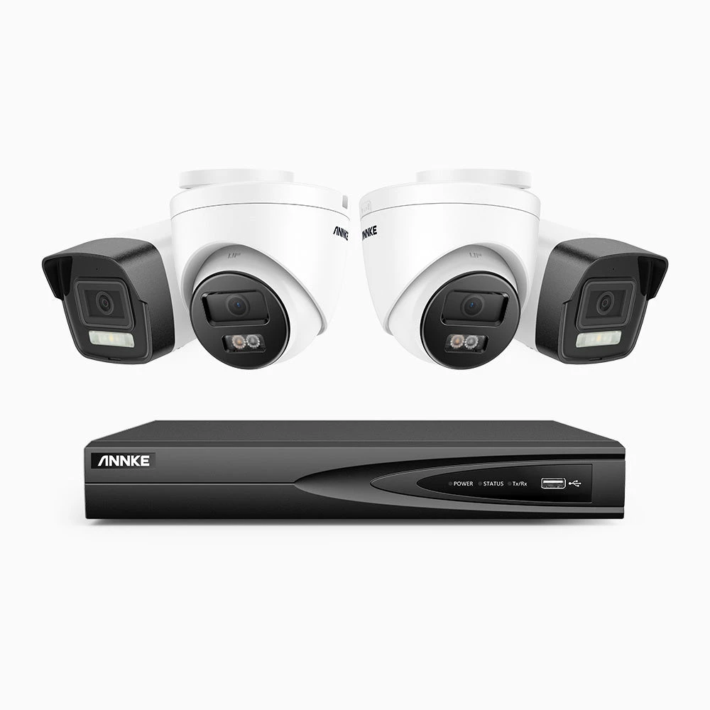 H500P - 3K 4 Channel PoE Security System with 2 Bullet & 2 Turret Cameras, Colour & IR Night Vision, 3072 X 1728 @ 20fps, Human & Vehicle Detection, Two-Way Audio, IP67
