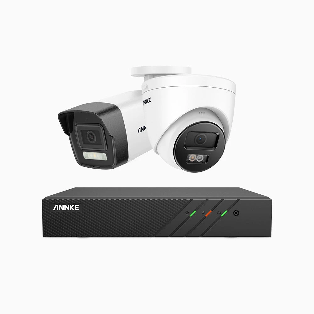 H500P - 3K 8 Channel PoE Security System with 1 Bullet & 1 Turret Cameras, Colour & IR Night Vision, 3072 X 1728 @ 20fps, Human & Vehicle Detection, Two-Way Audio, IP67
