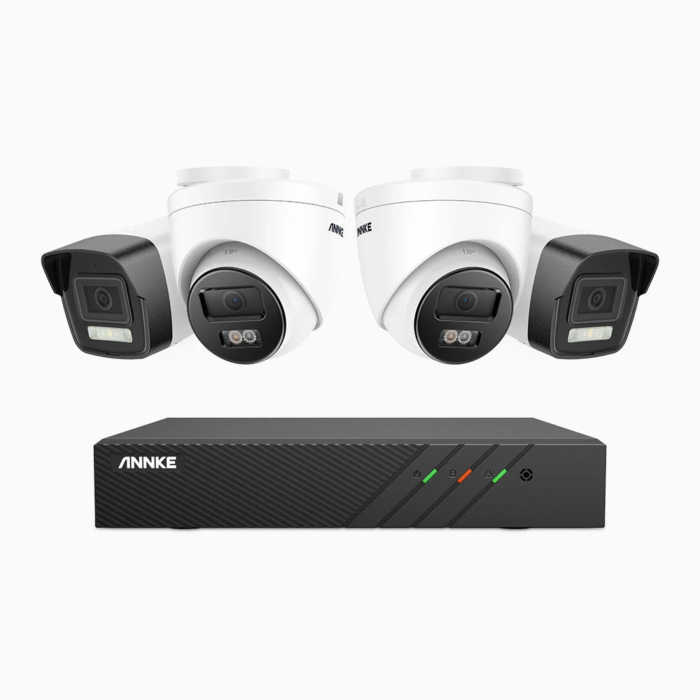 H500P - 3K 8 Channel PoE Security System with 2 Bullet & 2 Turret Cameras, Colour & IR Night Vision, 3072 X 1728 @ 20fps, Human & Vehicle Detection, Two-Way Audio, IP67