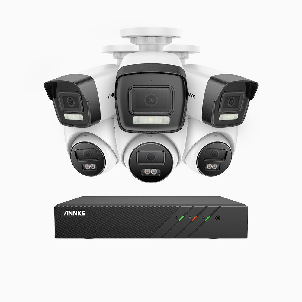 H500P - 3K 8 Channel PoE Security System with 3 Bullet & 3 Turret Cameras, Colour & IR Night Vision, 3072 X 1728 @ 20fps, Human & Vehicle Detection, Two-Way Audio, IP67