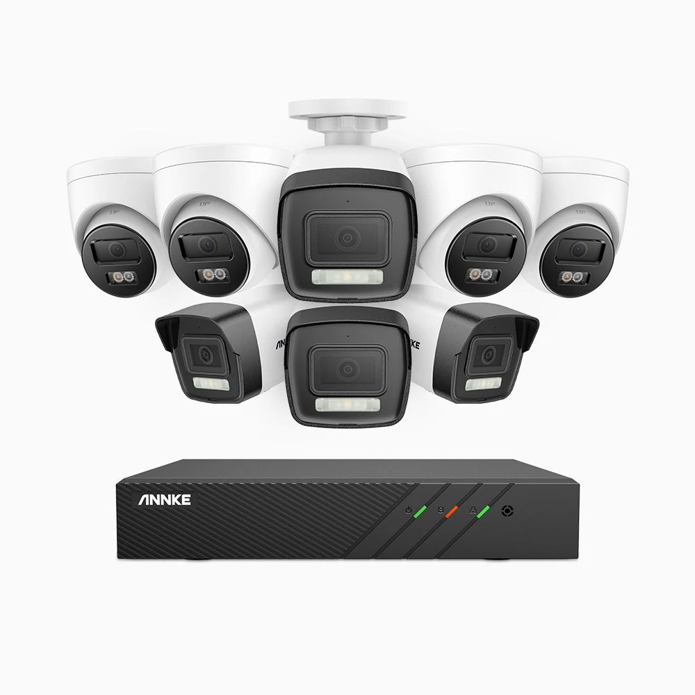 H500P - 3K 8 Channel PoE Security System with 4 Bullet & 4 Turret Cameras, Colour & IR Night Vision, 3072 X 1728 @ 20fps, Human & Vehicle Detection, Two-Way Audio, IP67