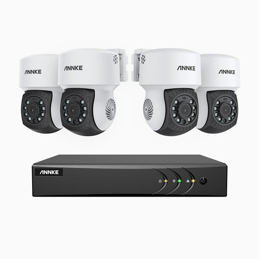 APTK500 - 5MP 4 Channel 4 Cameras Outdoor Wired Security CCTV System, 350° Pan & 90° Tilt, 100 ft IR Night Vision, IP65 Weatherproof
