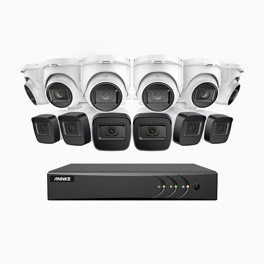 EL200 - 1080p 16 Channel Outdoor Wired Security CCTV System with 6 Bullet & 6 Turret Cameras, 3.6 MM Lens, Smart DVR with Human & Vehicle Detection, 66 ft Infrared Night Vision, 4-in-1 Output Signal,…