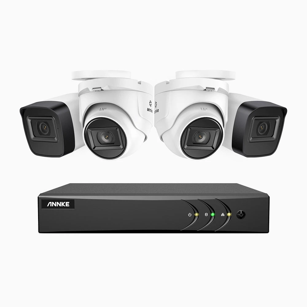EL200 - 1080p 4 Channel Outdoor Wired Security CCTV System with 2 Bullet & 2 Turret Cameras, 3.6 MM Lens, Smart DVR with Human & Vehicle Detection, 66 ft Infrared Night Vision, 4-in-1 Output Signal,…
