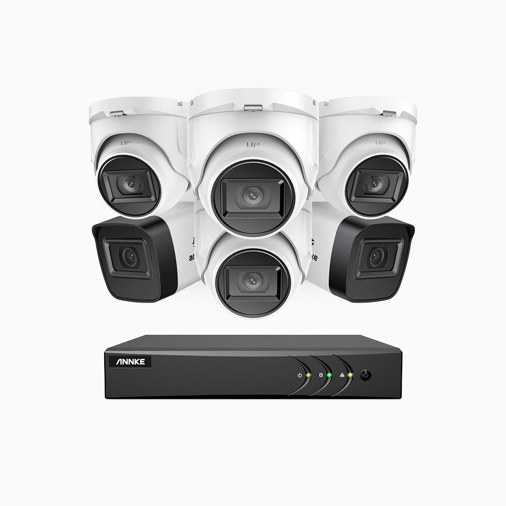 EL200 - 1080p 8 Channel Outdoor Wired Security CCTV System with 2 Bullet & 4 Turret Cameras, 3.6 MM Lens, Smart DVR with Human & Vehicle Detection, 66 ft Infrared Night Vision, 4-in-1 Output Signal,…