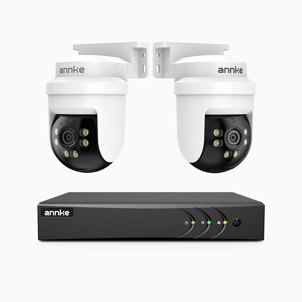 APTK500 - 5MP 4 Channel 2 Cameras Outdoor Wired Security CCTV System, 350° Pan & 90° Tilt, 100 ft IR Night Vision, IP65 Weatherproof