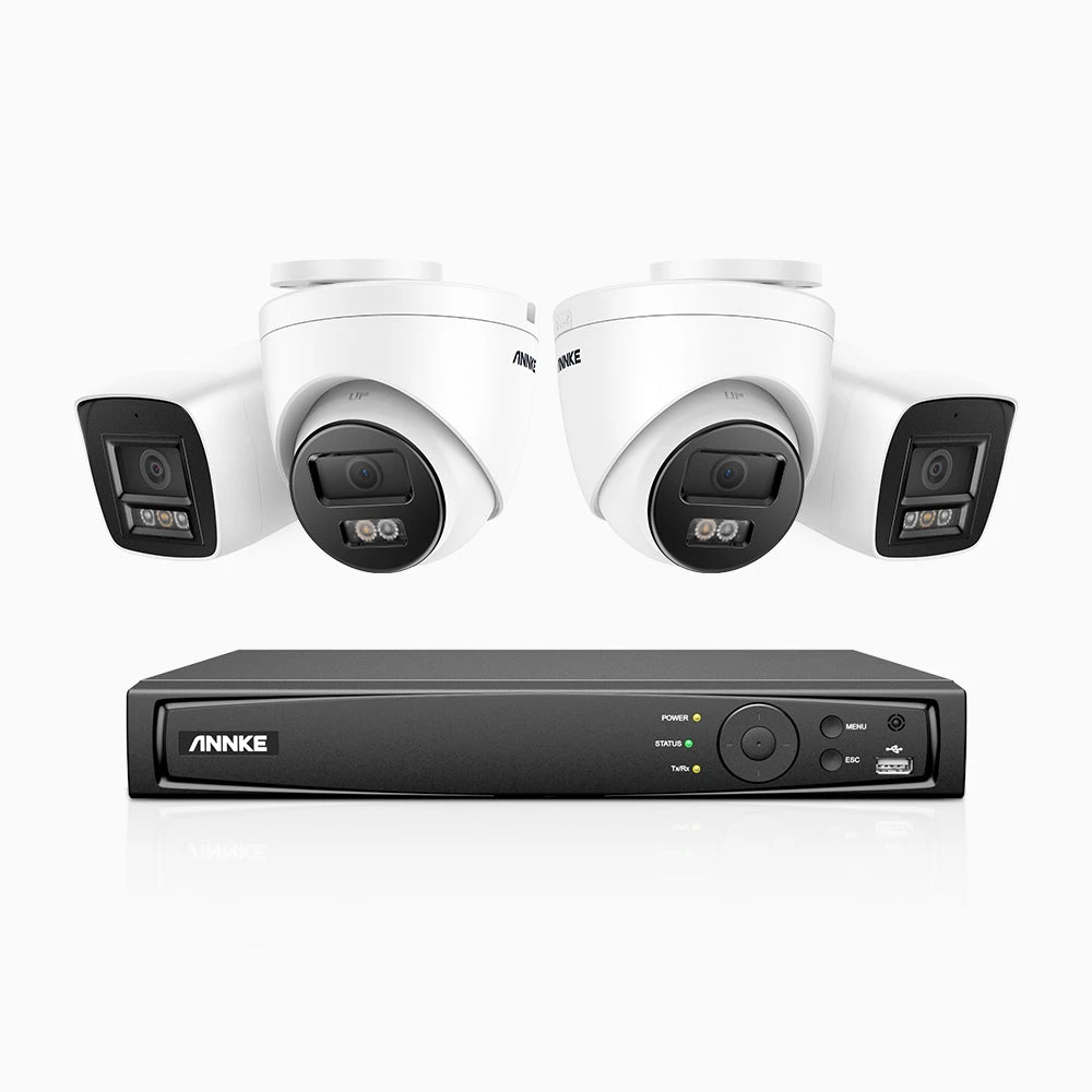 H1200 - 4K 12MP 8 Channel PoE Security System with 2 Bullet & 2 Turret Cameras, Colour & IR Night Vision, Human & Vehicle Detection, H.265+, Built-in Microphone, Max. 512 GB Local Storage, IP67