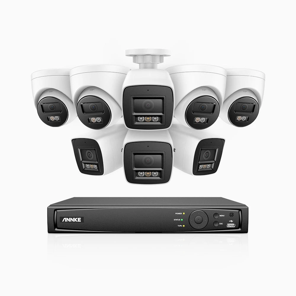 H1200 - 4K 12MP 8 Channel PoE Security System with 4 Bullet & 4 Turret Cameras, Colour & IR Night Vision, Human & Vehicle Detection, H.265+, Built-in Microphone, Max. 512 GB Local Storage, IP67