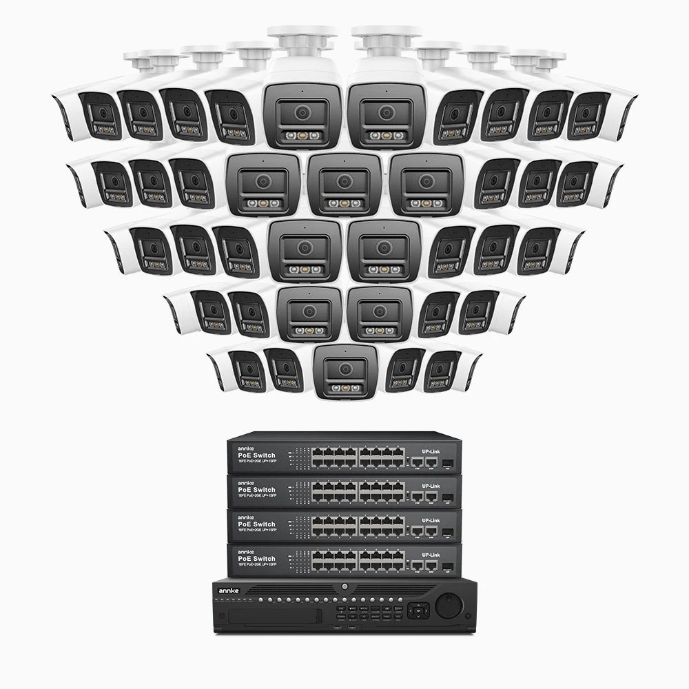 H800 - 4K 64 Channel 48 Cameras PoE Security System, Human & Vehicle Detection, Color & IR Night Vision, Built-in Mic, RTSP Supported, 16-Port PoE Switch Included
